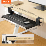 VEVOR Clamp on Keyboard Tray Under Desk, Desk Keyboard Tray Slide out with Sturdy No-drill C Clamp Mount, Large 26.8 x 11 inch Slide-out Computer