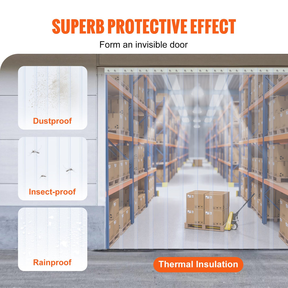 VEVOR Strip Curtain, 150' Length x 8" Width x 0.08" Thickness, Clear PVC Smooth Curtain Strip Door Bulk Roll, Plastic Door Strips for Doorways of
