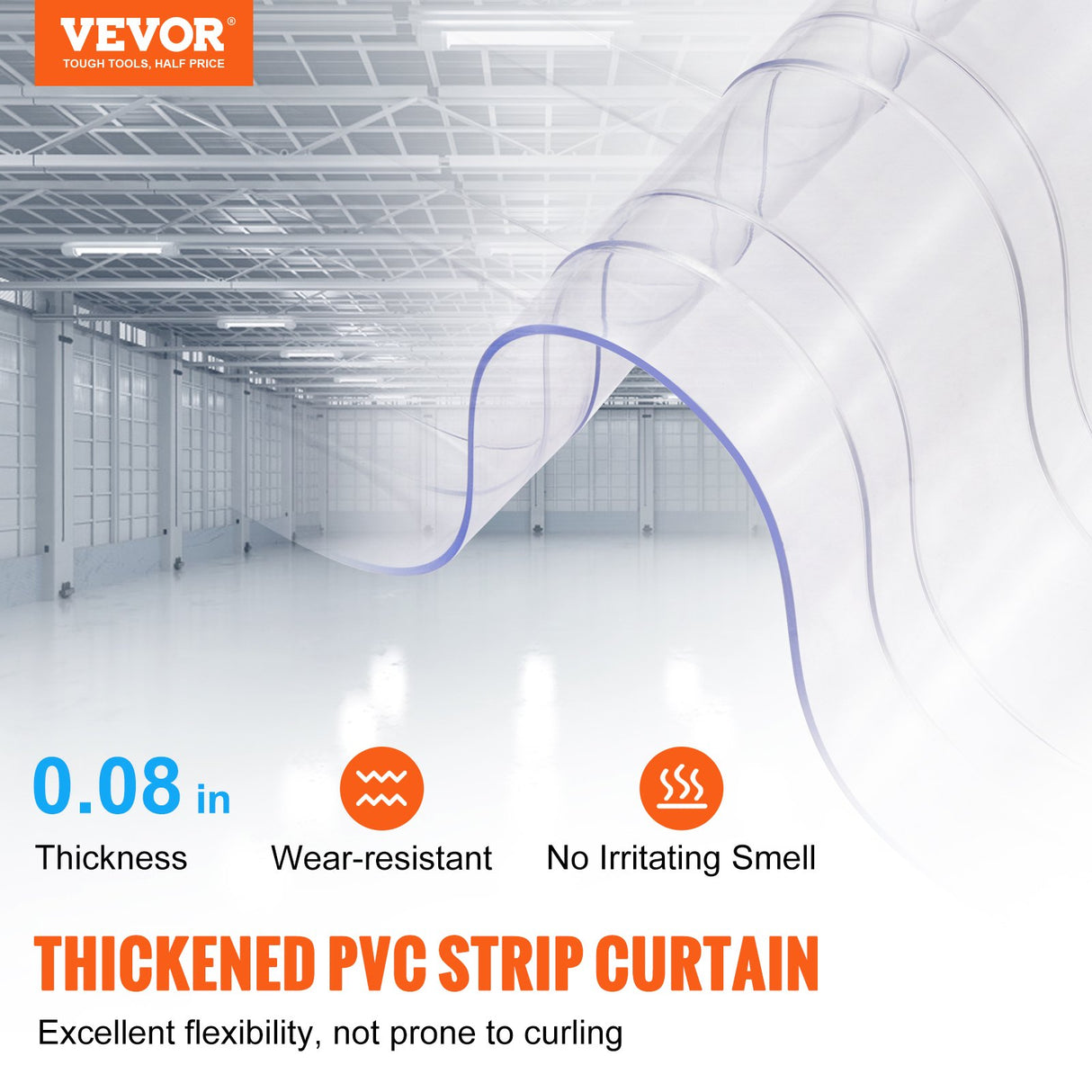 VEVOR Strip Curtain, 164' Length x 8" Width x 0.08" Thickness, Clear Ribbed PVC Curtain Strip Door Bulk Roll, Plastic Door Strips for Doorways of