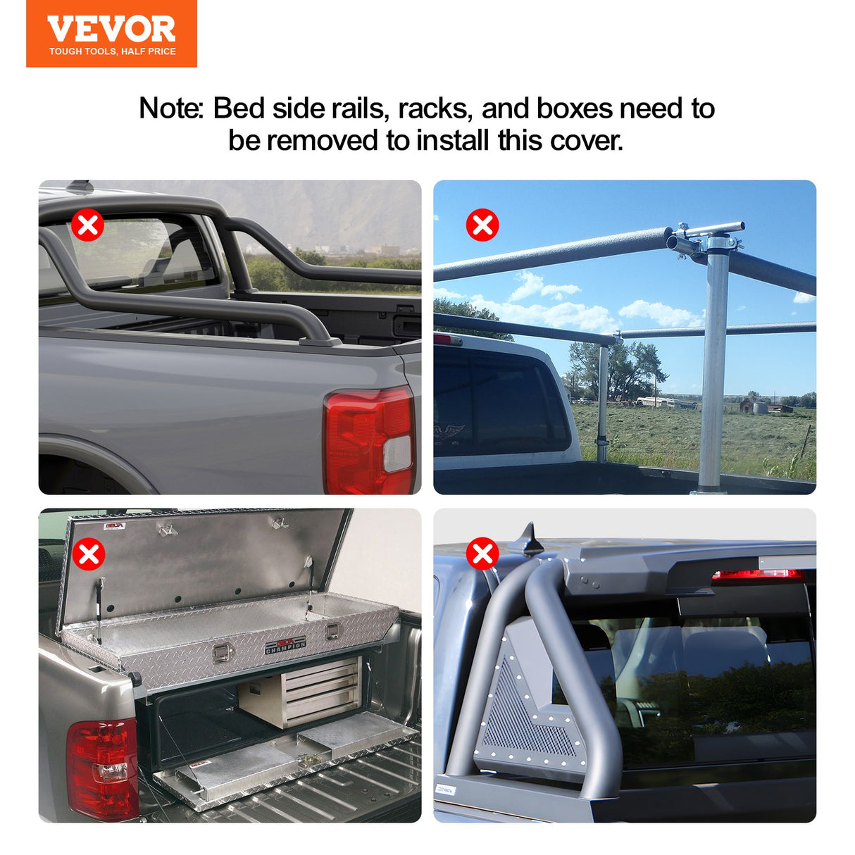 VEVOR Truck Bed Cover, Roll Up Truck Bed Tonneau Cover, Compatible with 2014-2024 Chevy Silverado / GMC Sierra 1500, for 2m x 1.6m / 2m x 1.6m Bed,