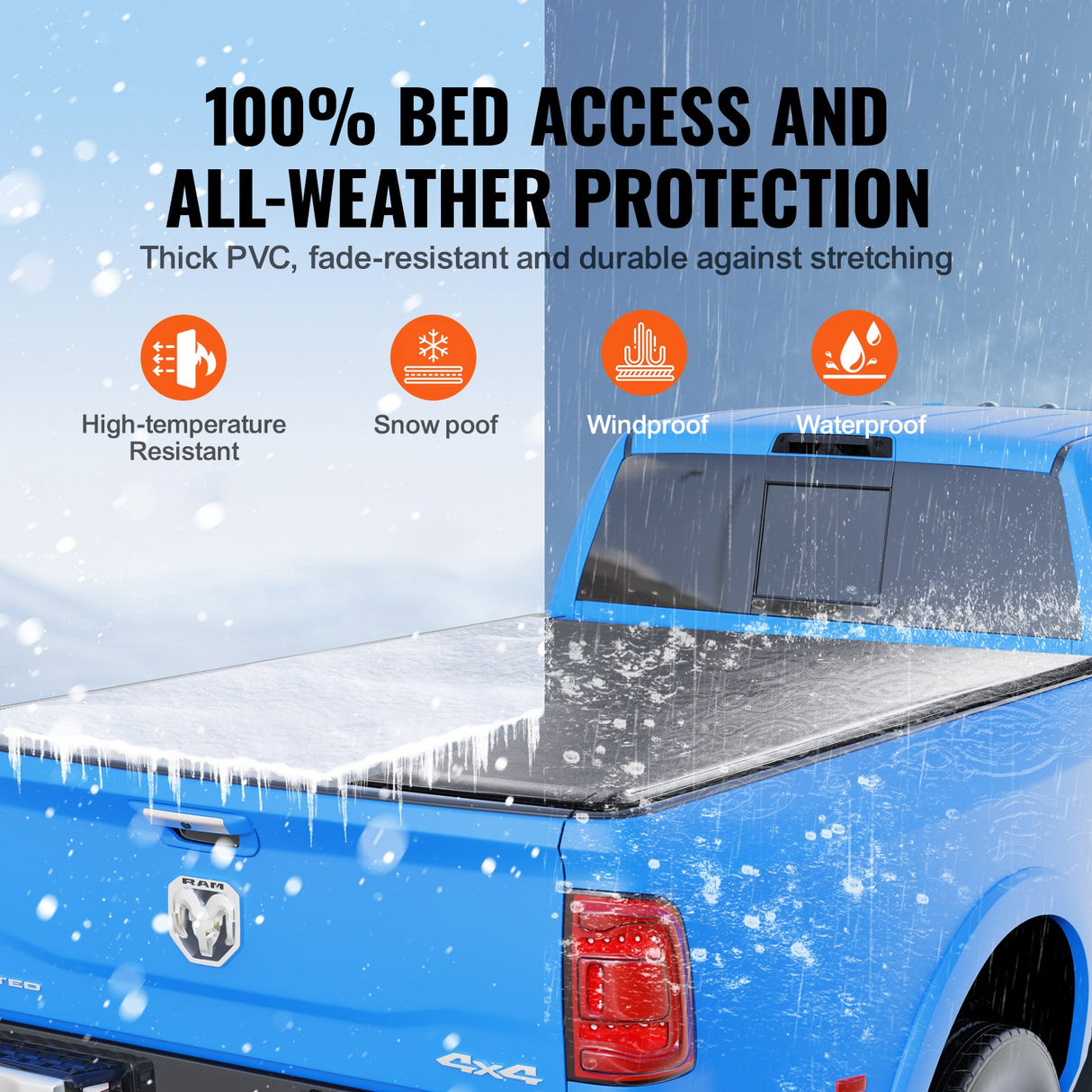 VEVOR Truck Bed Cover, Roll Up Truck Bed Tonneau Cover, Compatible with 2002-2018 Dodge Ram 1500, 2003-2024 2500 3500, 2019-2024 Classic, for 6.4 x