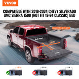 VEVOR Truck Bed Cover, Roll Up Truck Bed Tonneau Cover, Compatible with 2019-2024 Chevy Silverado GMC Sierra 1500 (NOT FIT 19-24 Classic) Bed, for 1.8m x 1.6m Bed, Soft PVC, Roll Up Tonneau Cover - Front View