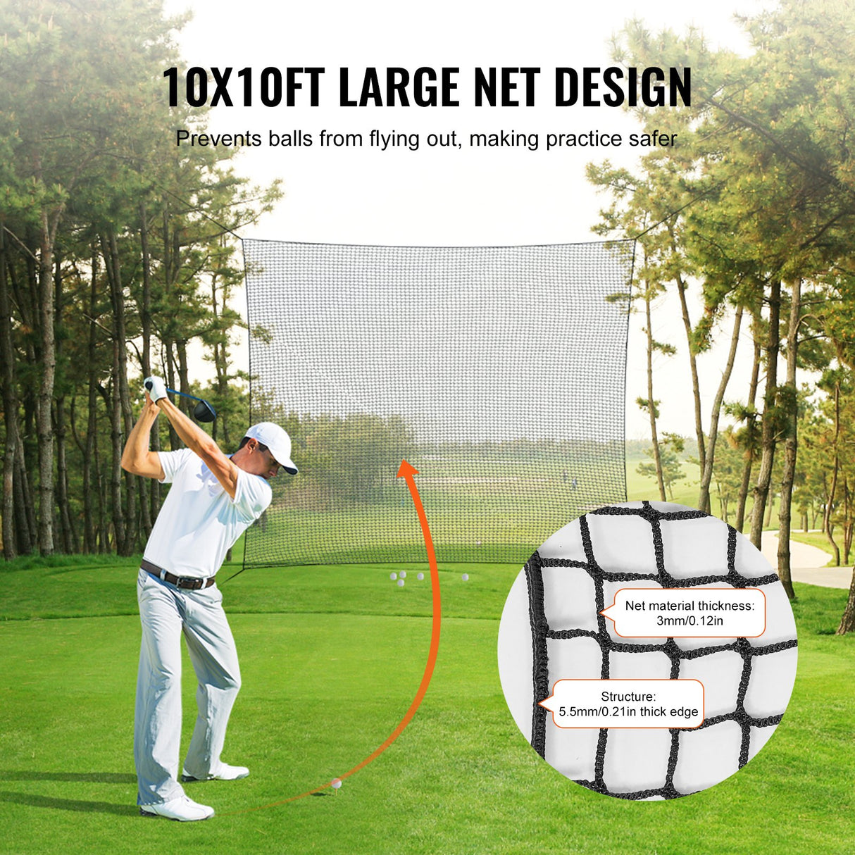 VEVOR 10x10ft Golf Practice Net Indoor Hitting Net for Baseball Hockey Soccer