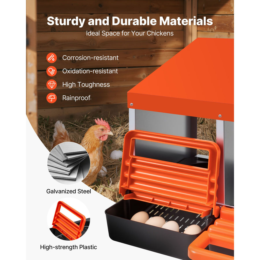 2 Tiers Chicken Nesting Boxes, 6 Compartments, Metal Egg Laying Boxes with Protective Collection Lids, Roll Out Nesting Box, Easy to Assemble, Ideal for Hens, Ducks, Chickens, and Other Poultry