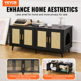VEVOR Cat Litter Box Enclosure Wooden Litter Box Furniture Hidden 2 Rooms Black - Front View