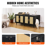VEVOR Cat Litter Box Enclosure Wooden Litter Box Furniture Hidden 2 Rooms Black - Rear View