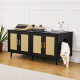 VEVOR Cat Litter Box Enclosure Wooden Litter Box Furniture Hidden 2 Rooms Black - Close-Up Angle