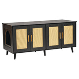 VEVOR Cat Litter Box Enclosure Wooden Litter Box Furniture Hidden 2 Rooms Black - Low Angle