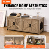 VEVOR Cat Litter Box Enclosure Wooden Litter Box Furniture Hidden 2 Rooms Greige - Front View