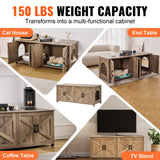 VEVOR Cat Litter Box Enclosure Wooden Litter Box Furniture Hidden 2 Rooms Greige - 45-Degree Angle