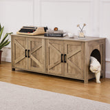 VEVOR Cat Litter Box Enclosure Wooden Litter Box Furniture Hidden 2 Rooms Greige - Low Angle