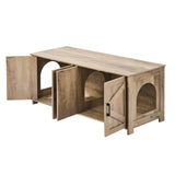 VEVOR Cat Litter Box Enclosure Wooden Litter Box Furniture Hidden 2 Rooms Greige - Extra Image