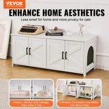 VEVOR Cat Litter Box Enclosure Wooden Litter Box Furniture Hidden 2 Rooms White - Front View