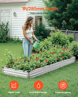 Metal Raised Garden Bed, 12 x 4 x 1 ft Outdoor Galvanized Planter Box, with Open Bottom, Large Planter Raised Bed for Gardening Vegetables, Flowers, Herbs, and Succulent Plants, Silver
