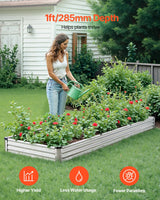 VEVOR Metal Raised Garden Bed, 12 x 4 x 1 ft Outdoor Galvanized Planter Box, with Open Bottom, Large Planter Raised Bed for Gardening Vegetables, Flowers, Herbs, and Succulent Plants, Silver - Front View