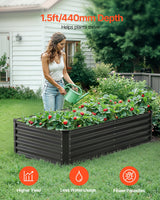 Metal Raised Garden Bed, 6 x 3 x 1.5 ft Outdoor Galvanized Planter Box, with Open Bottom, Large Planter Raised Bed for Gardening Vegetables, Flowers, Herbs, and Succulent Plants, Dark Gray - Front View