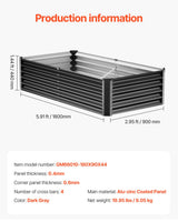 Metal Raised Garden Bed, 6 x 3 x 1.5 ft Outdoor Galvanized Planter Box, with Open Bottom, Large Planter Raised Bed for Gardening Vegetables, Flowers, Herbs, and Succulent Plants, Dark Gray