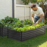 Metal Raised Garden Bed, 6 x 3 x 1.5 ft Outdoor Galvanized Planter Box, with Open Bottom, Large Planter Raised Bed for Gardening Vegetables, Flowers, Herbs, and Succulent Plants, Dark Gray