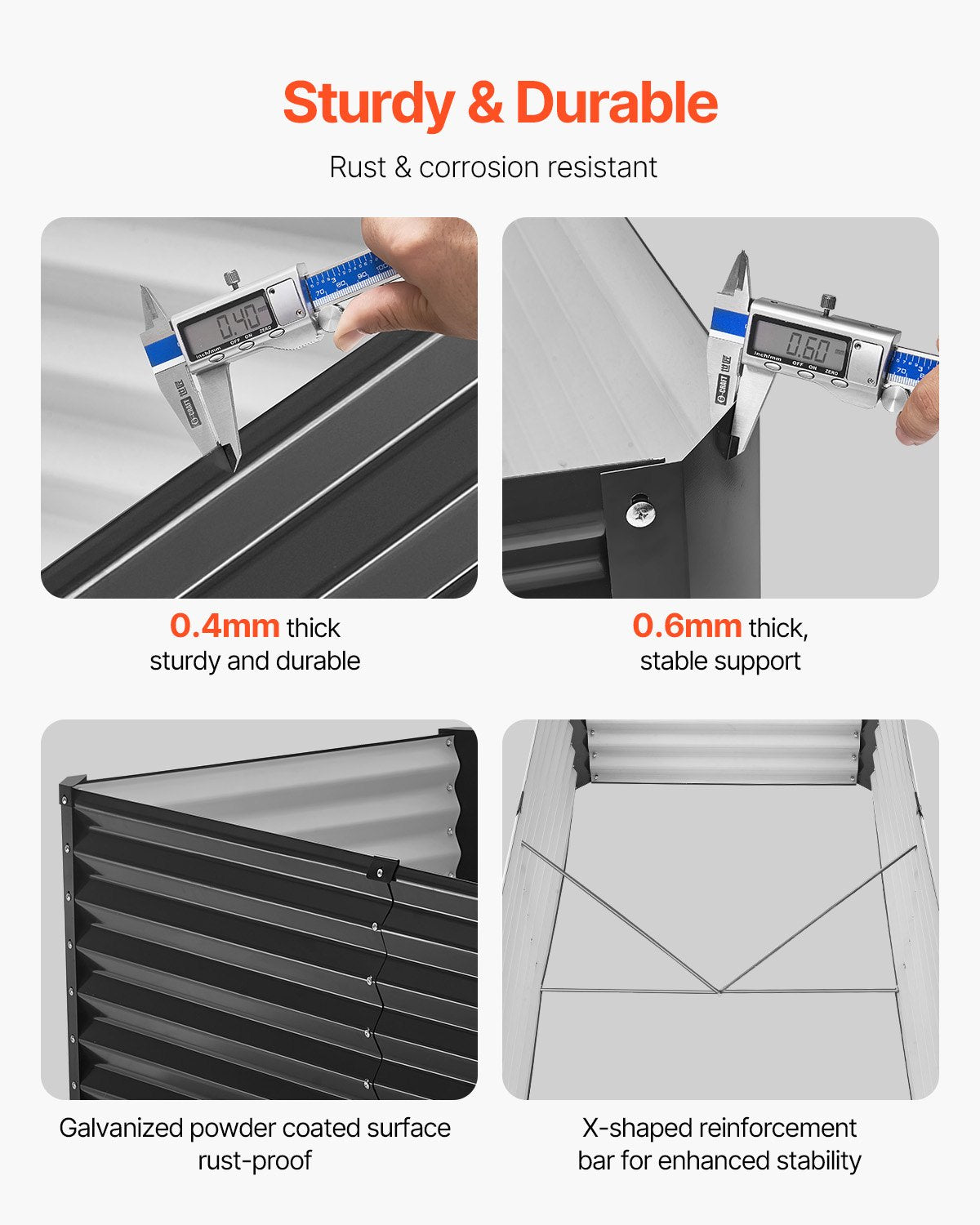 VEVOR Metal Raised Garden Bed, 6 x 3 x 2 ft Outdoor Galvanized Planter Box, with Open Bottom, Large Planter Raised Bed for Gardening Vegetables, Flowers, Herbs, and Succulent Plants, Dark Gray