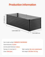 Metal Raised Garden Bed, 6 x 3 x 2 ft Outdoor Galvanized Planter Box, with Open Bottom, Large Planter Raised Bed for Gardening Vegetables, Flowers, Herbs, and Succulent Plants, Dark Gray