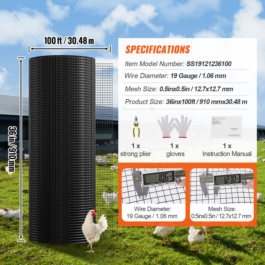 Hardware Cloth, 36'' x 100' Galvanized Wire Mesh Roll, 19 Gauge Chicken Wire Fence Roll, Vinyl Coating Metal, image 7