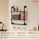 VEVOR Industrial Pipe Shelf 2 Tier 24x7.87in Wall-Mount for Kitchen Bedroom - Close-Up Angle