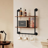 VEVOR Industrial Pipe Shelf 2 Tier 24x7.87in Wall-Mount for Kitchen Bedroom - Low Angle