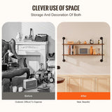 VEVOR Industrial Pipe Shelf 2 Tier 48x 9.84in Wall-Mount for Kitchen Bedroom - 45-Degree Angle