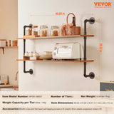 VEVOR Industrial Pipe Shelf 2 Tier 48x 9.84in Wall-Mount for Kitchen Bedroom - Close-Up Angle