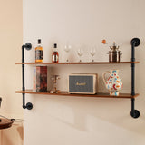 VEVOR Industrial Pipe Shelf 2 Tier 48x 9.84in Wall-Mount for Kitchen Bedroom - Low Angle