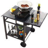 VEVOR Outdoor Grill Dining Cart with Double-Shelf, 55*55cm BBQ Movable Food Prep Table, Multifunctional Foldable Iron Table Top, Portable Modular