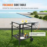 VEVOR Outdoor Grill Dining Cart with Double-Shelf, 55*55cm BBQ Movable Food Prep Table, Multifunctional Foldable Iron Table Top, Portable Modular