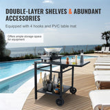 VEVOR Outdoor Grill Dining Cart with Double-Shelf, 55*55cm BBQ Movable Food Prep Table, Multifunctional Foldable Iron Table Top, Portable Modular