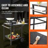 VEVOR Outdoor Grill Dining Cart with Double-Shelf, 55*55cm BBQ Movable Food Prep Table, Multifunctional Foldable Iron Table Top, Portable Modular - Rear View