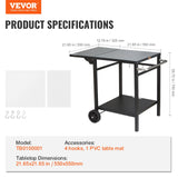 VEVOR Outdoor Grill Dining Cart with Double-Shelf, 55*55cm BBQ Movable Food Prep Table, Multifunctional Foldable Iron Table Top, Portable Modular