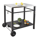 VEVOR Outdoor Grill Dining Cart with Double-Shelf, 85*55cm BBQ Movable Food Prep Table, Multifunctional Stainless Steel Table Top, Portable Modular