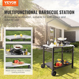VEVOR Outdoor Grill Dining Cart with Double-Shelf, 85*55cm BBQ Movable Food Prep Table, Multifunctional Stainless Steel Table Top, Portable Modular