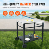 VEVOR Outdoor Grill Dining Cart with Double-Shelf, 85*55cm BBQ Movable Food Prep Table, Multifunctional Stainless Steel Table Top, Portable Modular Carts for Pizza Oven, Worktable with 2 Wheels, Carry Handle - Side View