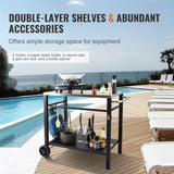 VEVOR Outdoor Grill Dining Cart with Double-Shelf, 85*55cm BBQ Movable Food Prep Table, Multifunctional Stainless Steel Table Top, Portable Modular Carts for Pizza Oven, Worktable with 2 Wheels, Carry Handle - Top-Down View