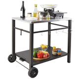 VEVOR Outdoor Grill Dining Cart with Double-Shelf, 85*55cm BBQ Movable Food Prep Table, Multifunctional Stainless Steel Table Top, Portable Modular Carts for Pizza Oven, Worktable with 2 Wheels, Carry Handle - Extra Image