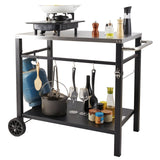 VEVOR Outdoor Grill Dining Cart with Double-Shelf, 85*55cm BBQ Movable Food Prep Table, Multifunctional Stainless Steel Table Top, Portable Modular