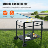 VEVOR Outdoor Grill Dining Cart with Double-Shelf,  85*55cm BBQ Movable Food Prep Table, Multifunctional Iron Table Top, Portable Modular Carts for Pizza Oven, Worktable with 2 Wheels, Carry Handle, Black - Side View