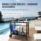 VEVOR Outdoor Grill Dining Cart with Double-Shelf, 85*55cm BBQ Movable Food Prep Table, Multifunctional Iron Table Top, Portable Modular Carts for