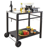 VEVOR Outdoor Grill Dining Cart with Double-Shelf,  85*55cm BBQ Movable Food Prep Table, Multifunctional Iron Table Top, Portable Modular Carts for Pizza Oven, Worktable with 2 Wheels, Carry Handle, Black - Extra Image