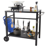 VEVOR Outdoor Grill Dining Cart with Double-Shelf,  85*55cm BBQ Movable Food Prep Table, Multifunctional Iron Table Top, Portable Modular Carts for Pizza Oven, Worktable with 2 Wheels, Carry Handle, Black - Extra Image