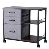 VEVOR Mobile Metal File Cabinet with 3 Fabric Drawers and 2 Open Shelves Brown
