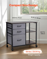 VEVOR Mobile Metal File Cabinet with 3 Fabric Drawers and 2 Open Shelves Brown