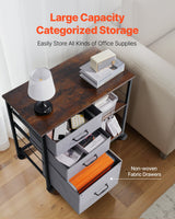 VEVOR Mobile Metal File Cabinet with 3 Fabric Drawers and 2 Open Shelves Brown - Top-Down View