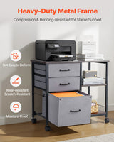 VEVOR Mobile Metal File Cabinet with 3 Fabric Drawers and 2 Open Shelves Brown - 45-Degree Angle