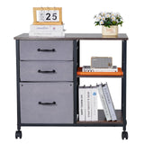 VEVOR Mobile Metal File Cabinet with 3 Fabric Drawers and 2 Open Shelves Brown
